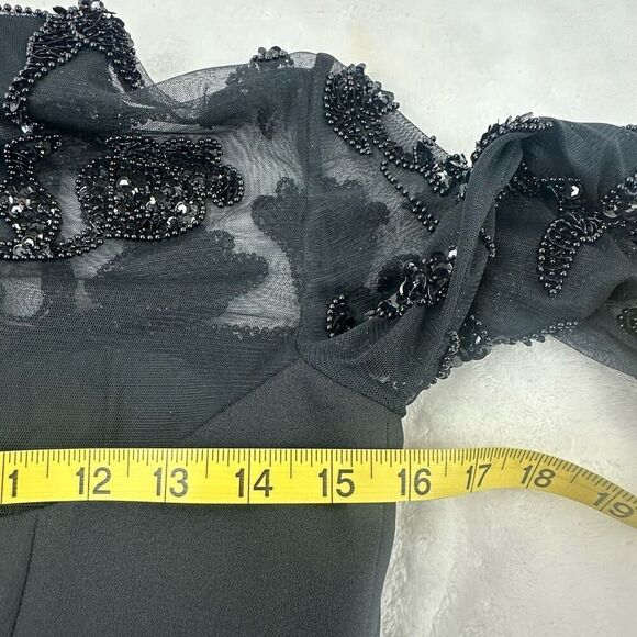 Scala Collection High Neck Beaded Mesh Sleeve Maxi Dress Black - Picture 12 of 14